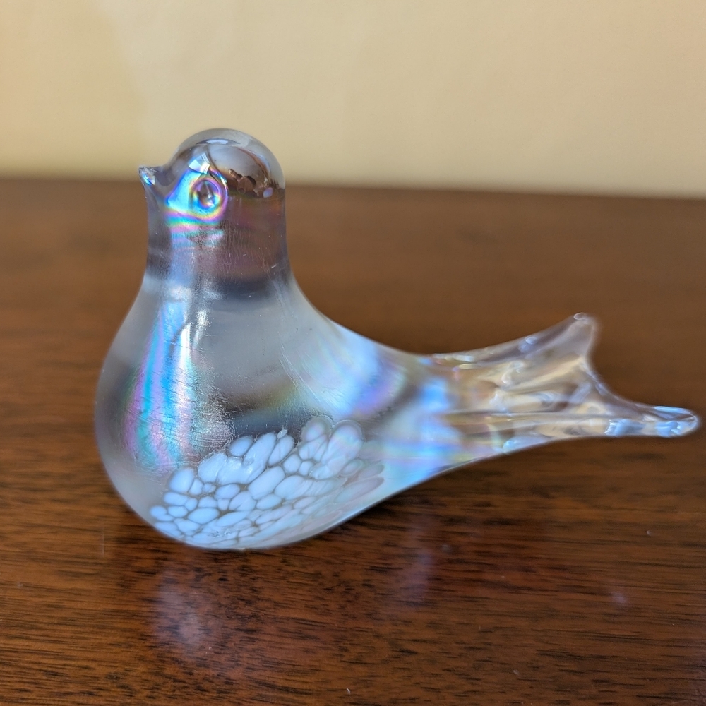 Iridescent Art Glass Bird FIGURINE/ PAPEPWEIGHT made by BALOS.